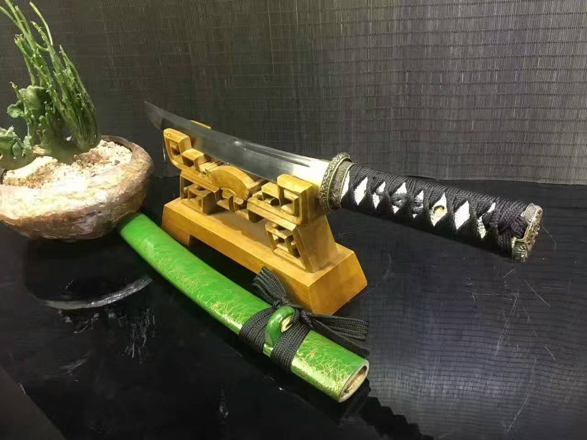 Wakizashi/Samurai/High carbon steel blade/Green paint Scabbard/Alloy/Length 20" - Chinese sword shop