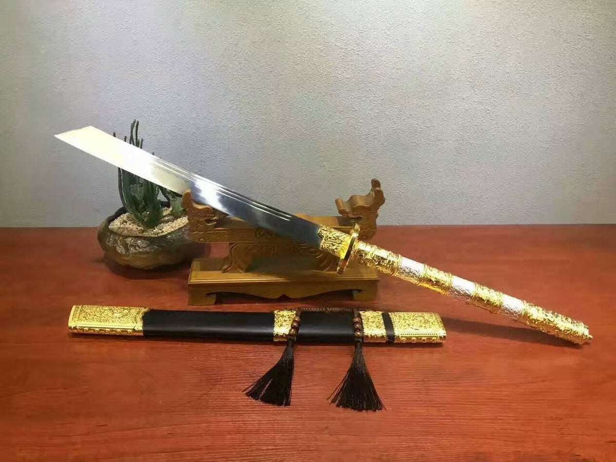 Kangxi collection sword,Damascus steel,Alloy,Black scabbard - Chinese sword shop