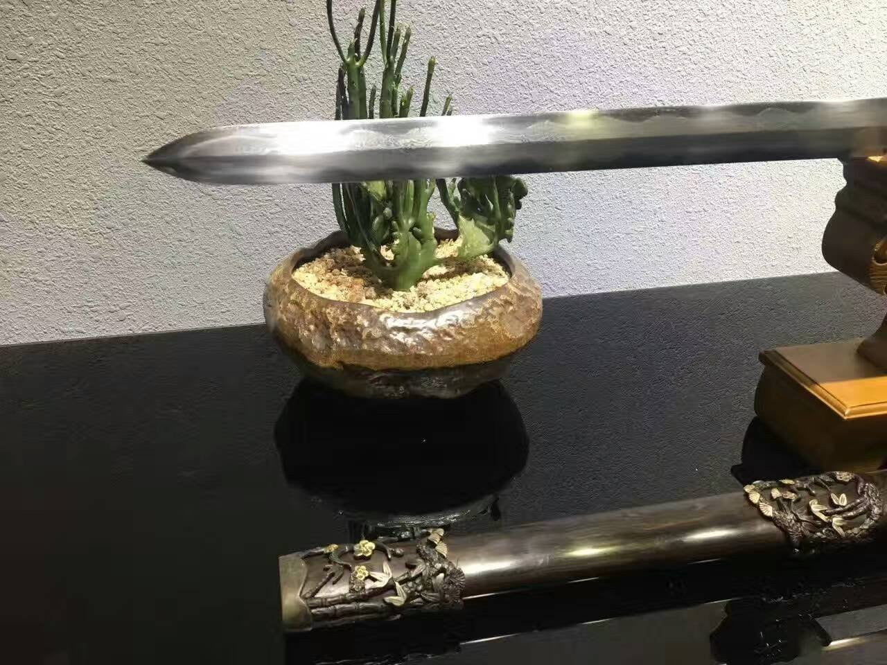 Qing Jian Damascus steel blade Ebony Scabbard Brass - Chinese sword shop