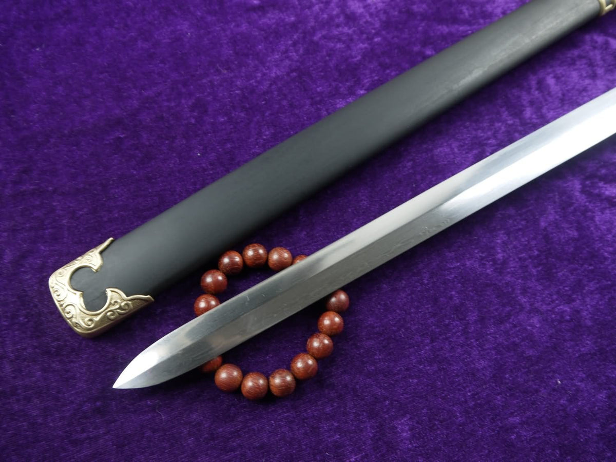 Tang jian/Damascus Steel blade/Black scabbard/Brass fittings/Full Tang - Chinese sword shop