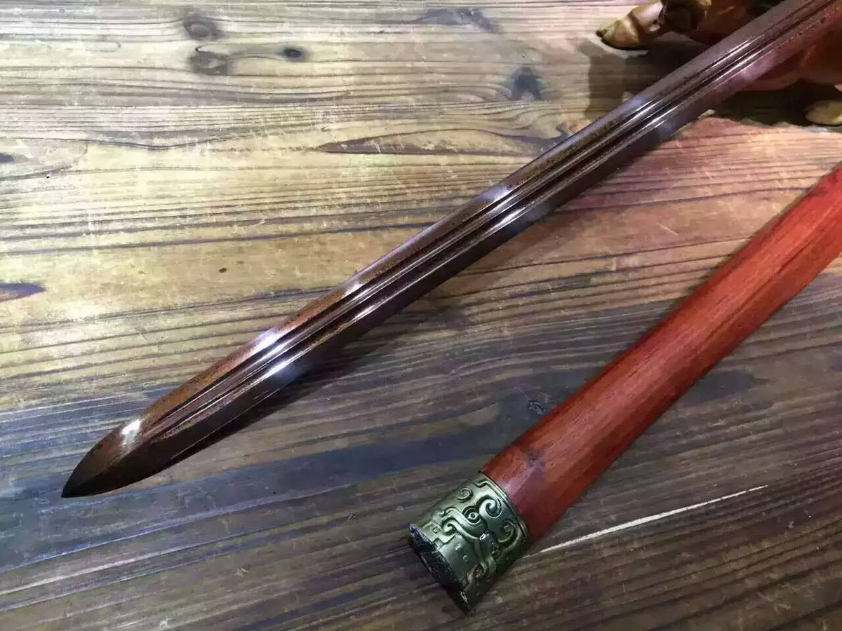 Han jian/Damascus steel red blade/Red scabbard/Alloy fittings/Length 39" - Chinese sword shop