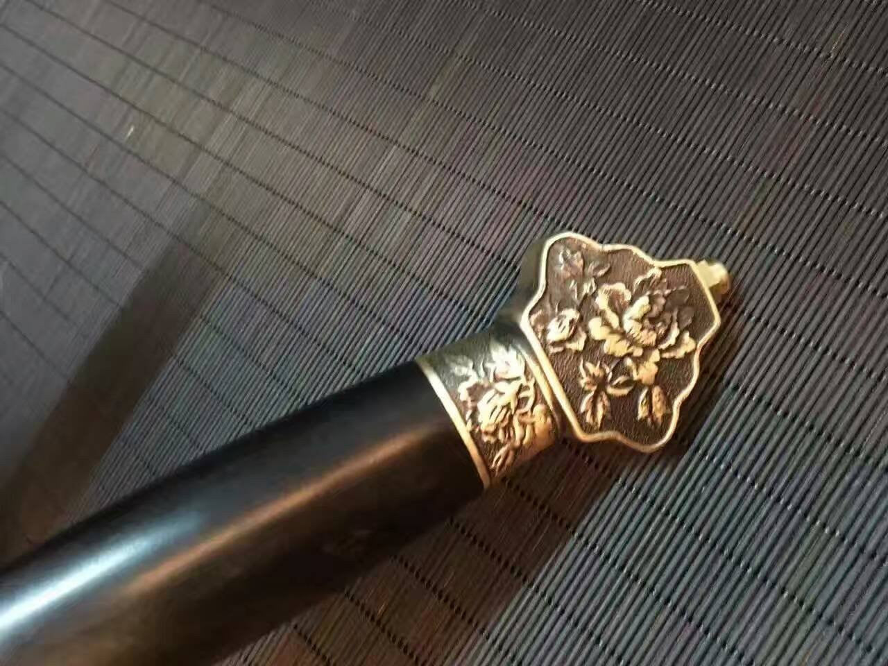 Chinese sword,Damascus steel red blade,Anaglyph peony Brass fitting,Black scabbard - Chinese sword shop