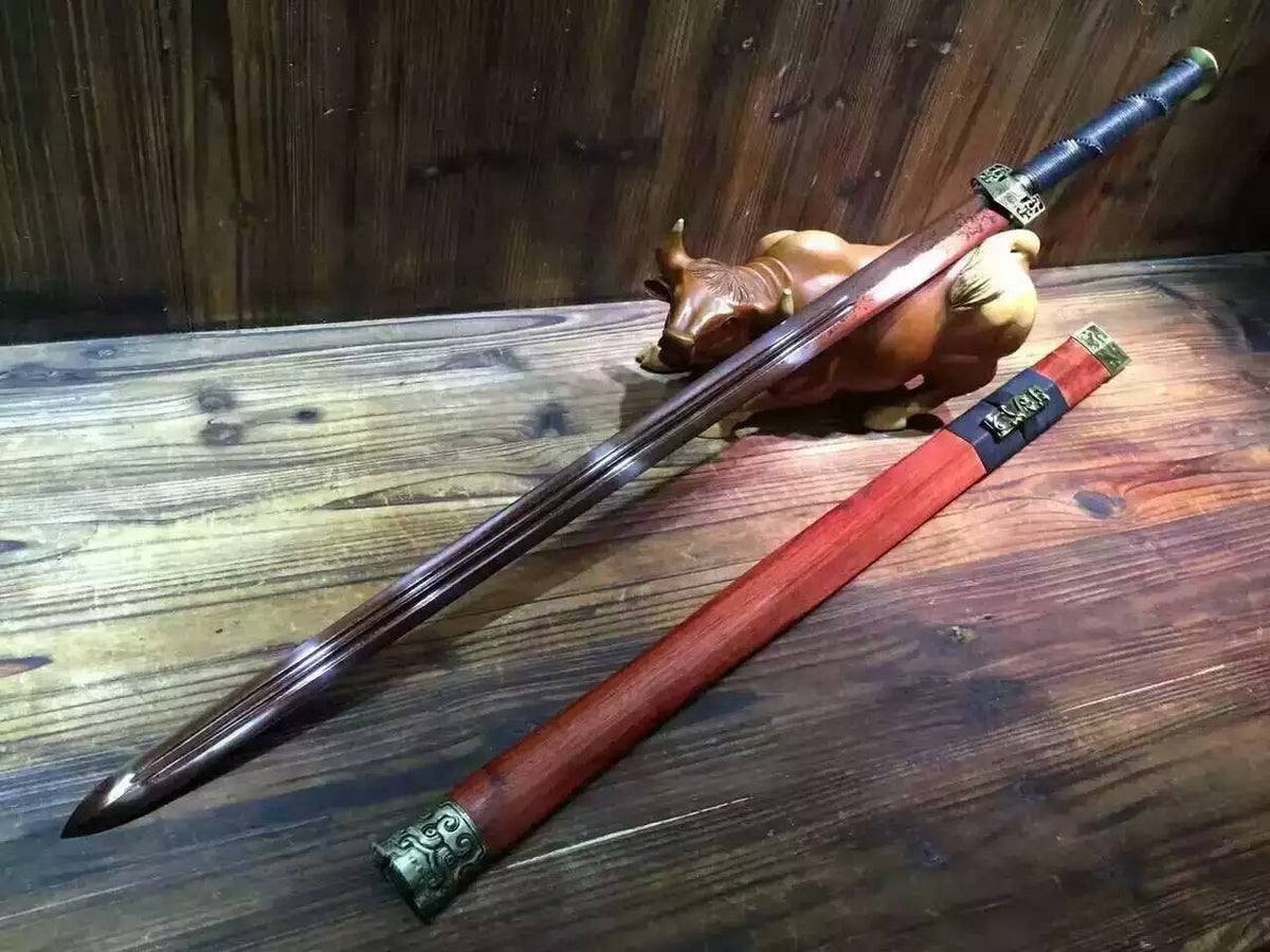 Han jian/Damascus steel red blade/Red scabbard/Alloy fittings/Length 39" - Chinese sword shop
