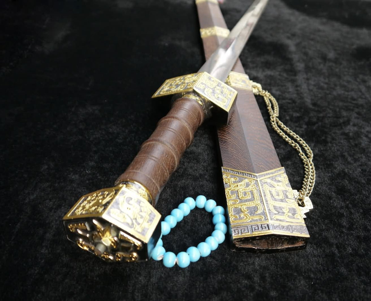 Zhanlu jian/Damascus steel blade/Rosewood scabbard/Alloy fitted/Length 39" - Chinese sword shop