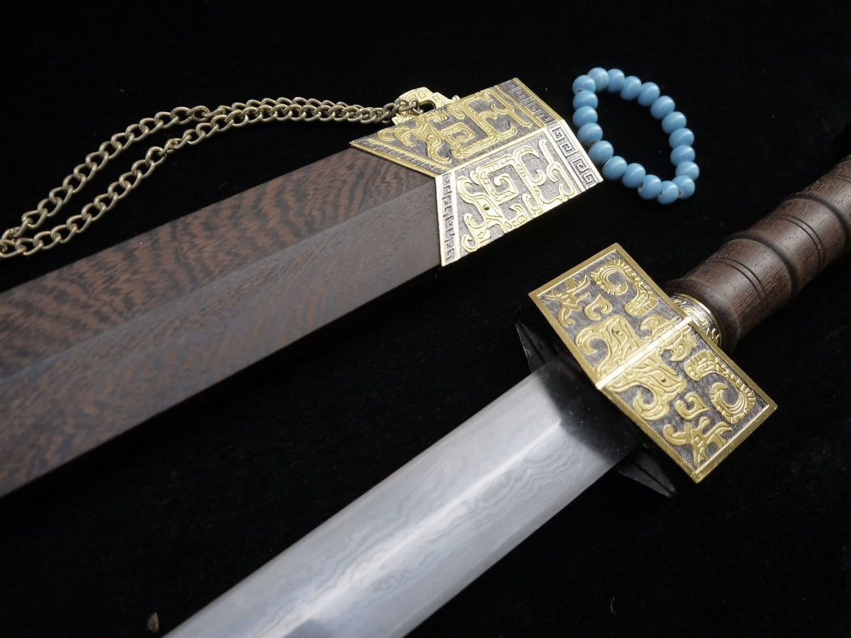 Zhanlu jian/Damascus steel blade/Rosewood scabbard/Alloy fitted/Length 39" - Chinese sword shop