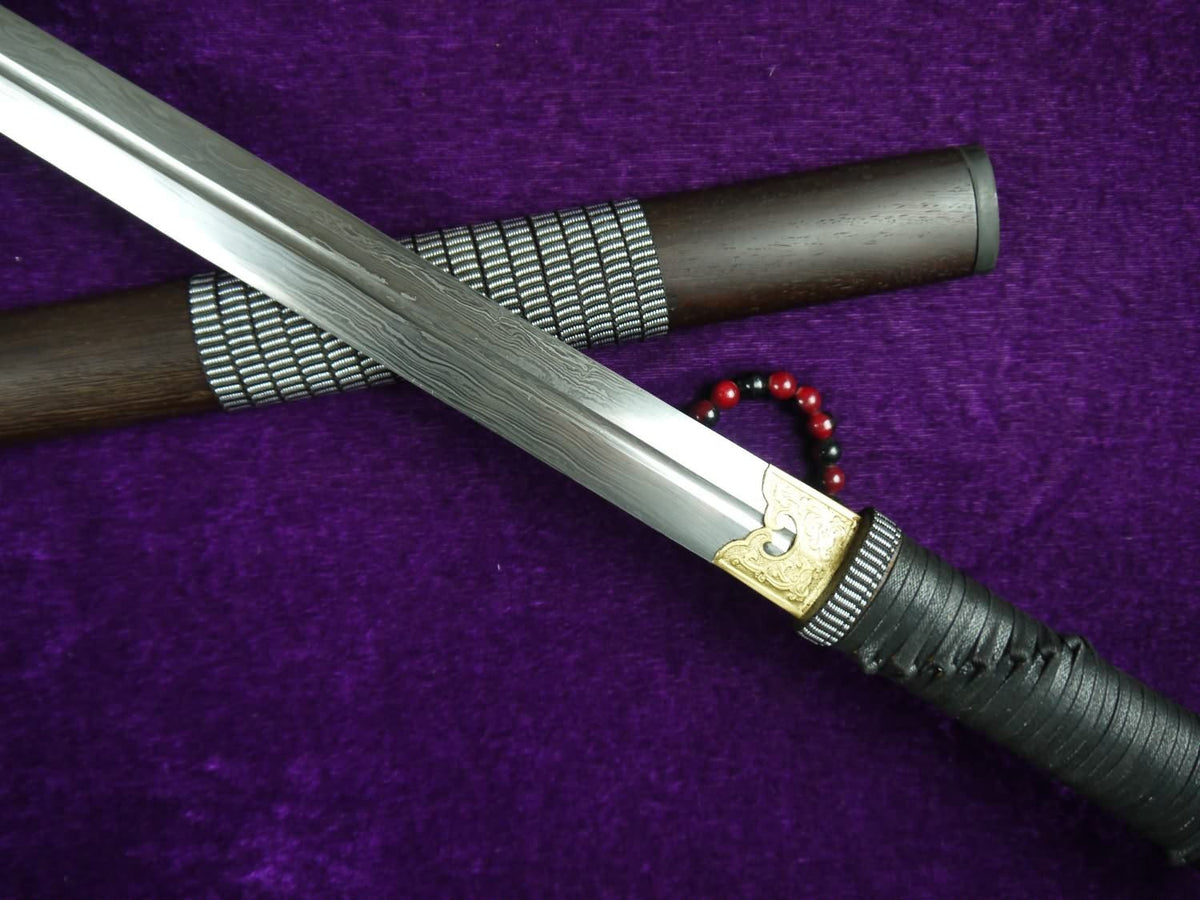 Chinese sword/Damascus steel Single groove blade/Full tang/Rosewood - Chinese sword shop