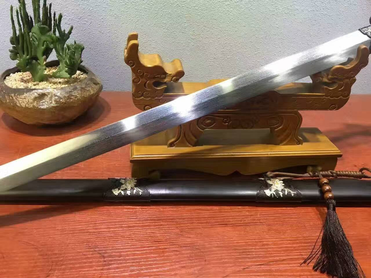 Peony sword-Damascus steel made Blade-Ebony Scabbard-Brass carved accessories - Chinese sword shop