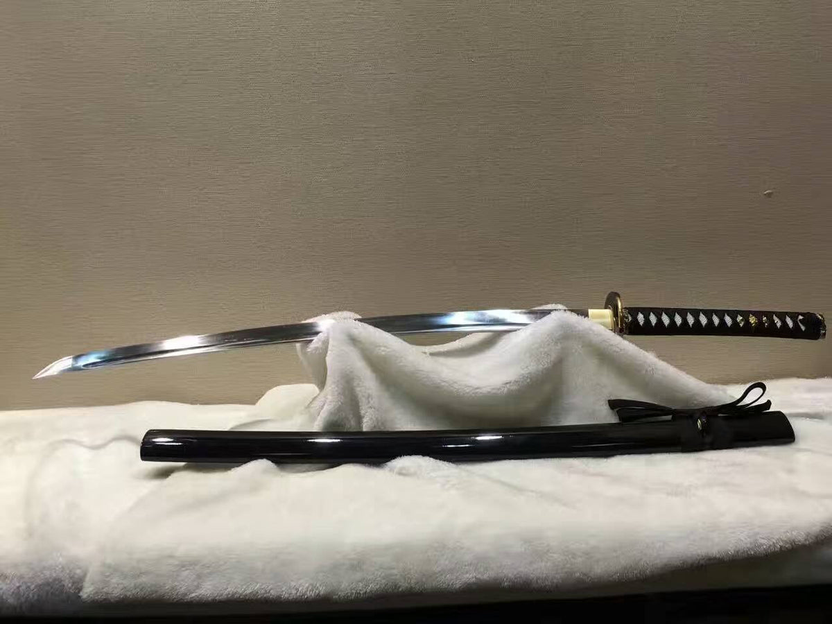 Samurai sword,katana(Medium carbon steel,Alloy fitted,Black paint scabbard)Full tang,Length 39" - Chinese sword shop