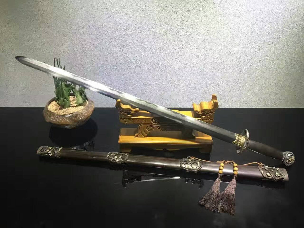 Qing Jian Damascus steel blade Ebony Scabbard Brass - Chinese sword shop