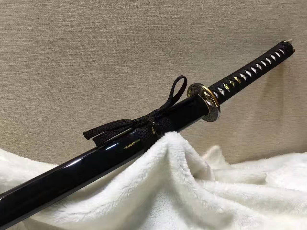 Samurai sword,katana(Medium carbon steel,Alloy fitted,Black paint scabbard)Full tang,Length 39" - Chinese sword shop
