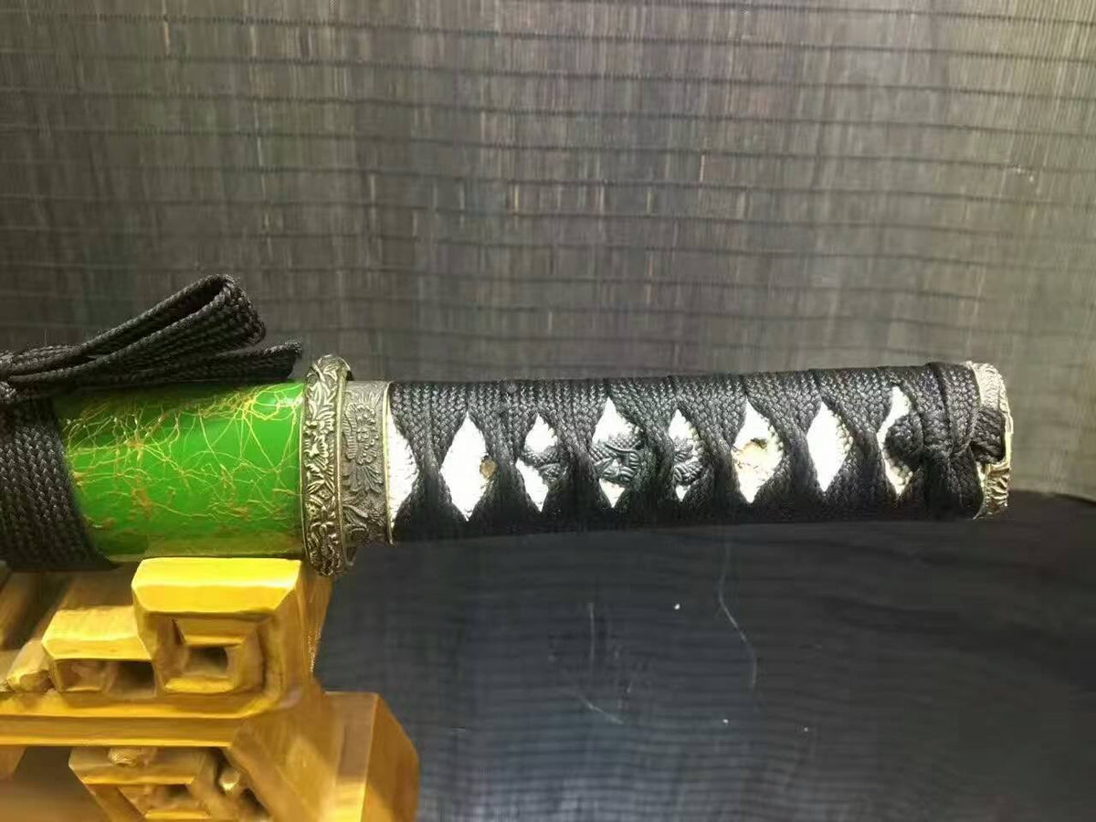 Wakizashi/Samurai/High carbon steel blade/Green paint Scabbard/Alloy/Length 20" - Chinese sword shop