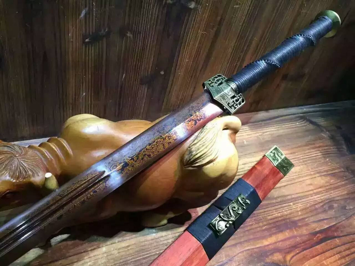 Han jian/Damascus steel red blade/Red scabbard/Alloy fittings/Length 39" - Chinese sword shop