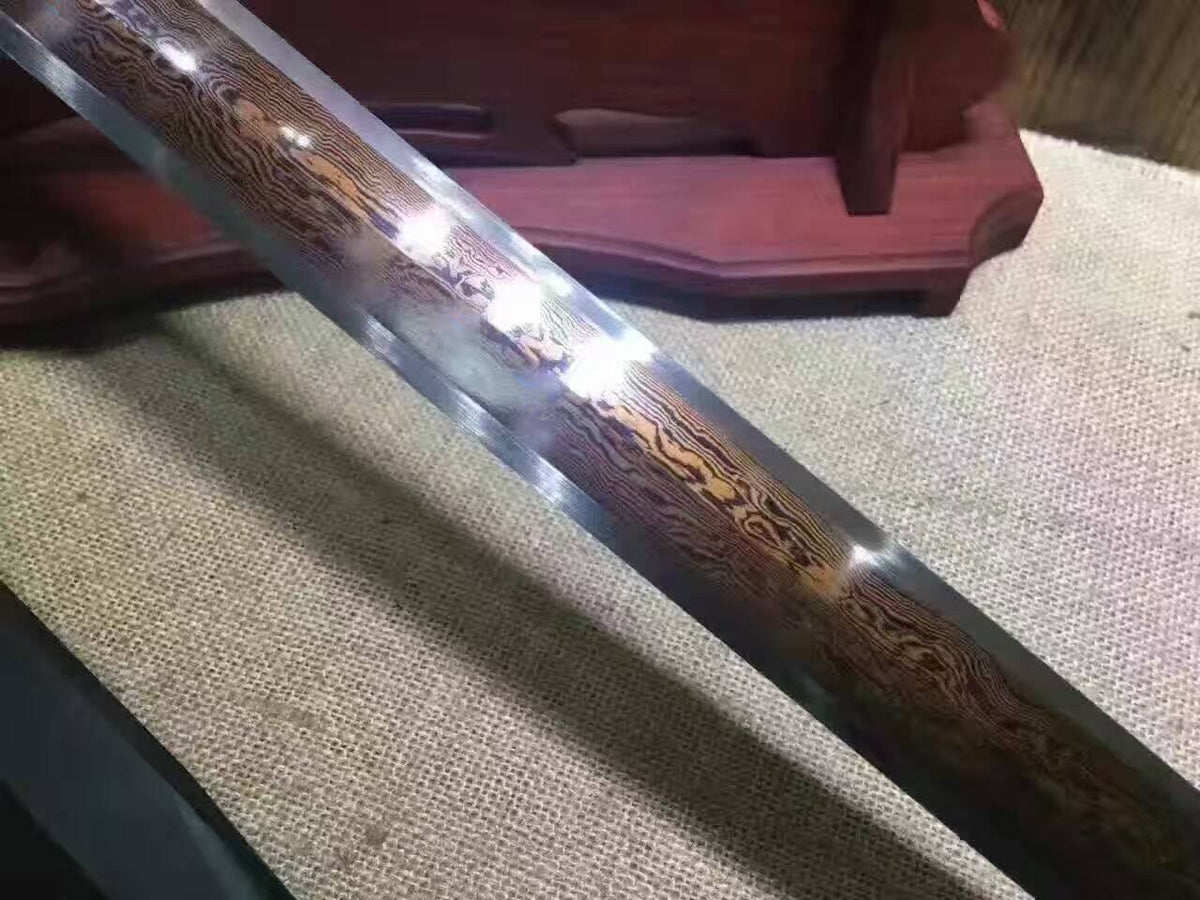Han sword/Damascus steel red blade handmade/Dark wood Scabbard - Chinese sword shop