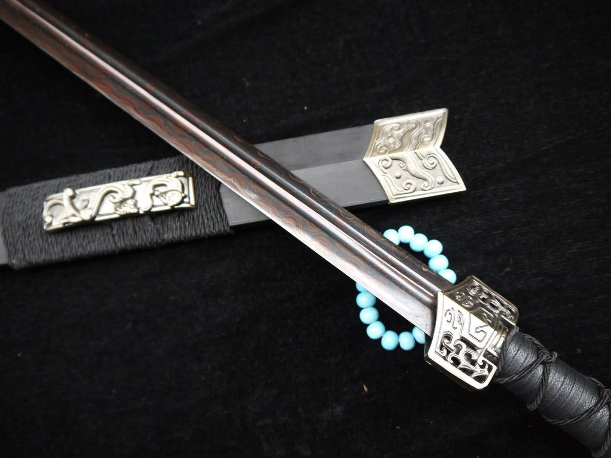 Han jian/Damascus steel Black Blade/Handmade/Black Wood scabbard/Alloy - Chinese sword shop