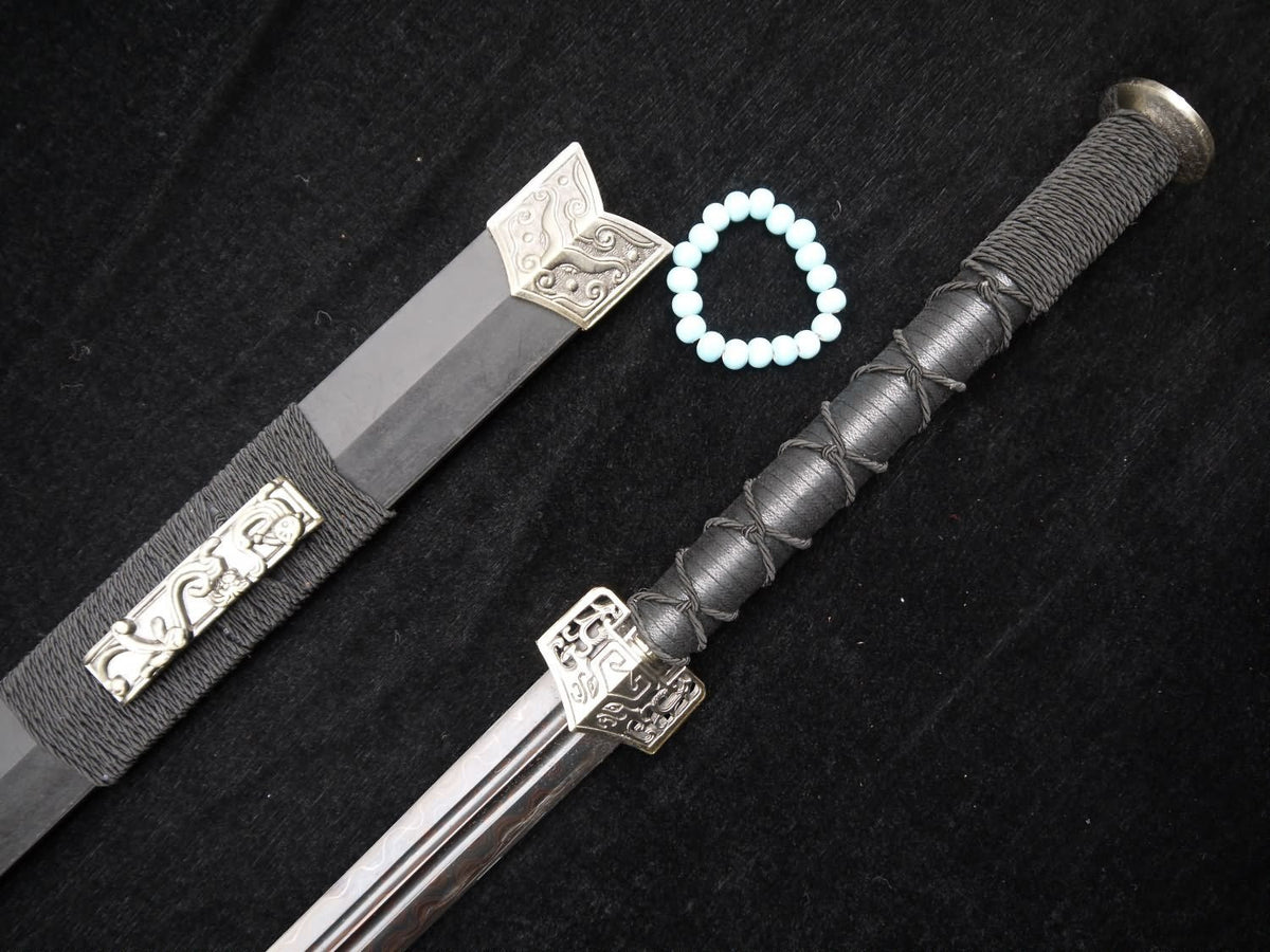 Han jian/Damascus steel Black Blade/Handmade/Black Wood scabbard/Alloy - Chinese sword shop