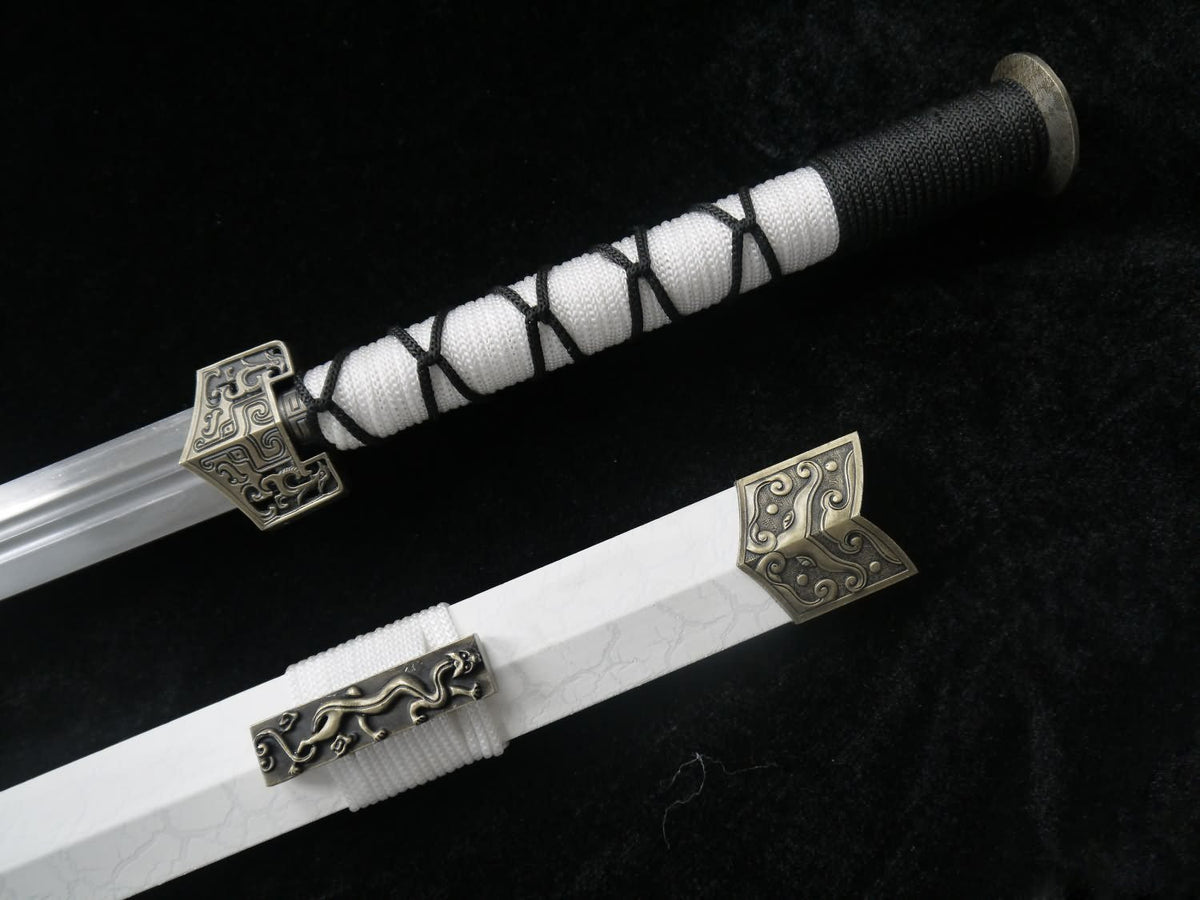 Han jian-Medium carbon steel-White leather paint scabbard - Chinese sword shop
