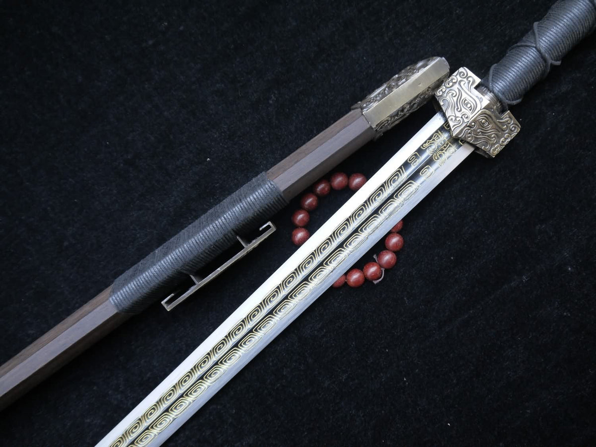 Han sword,Damascus steel Etching flame grain,Rosewood scabbard,Alloy - Chinese sword shop