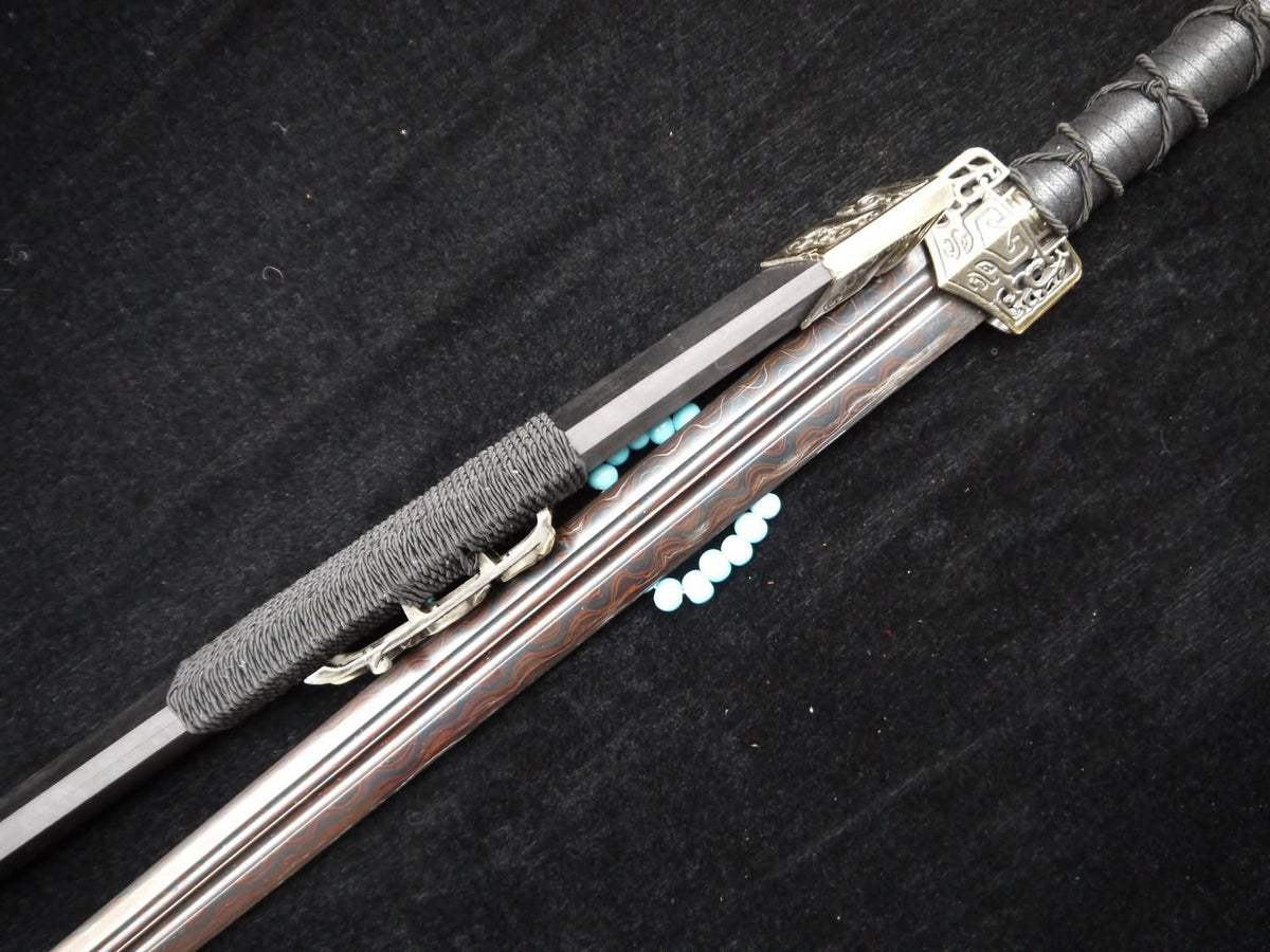 Han jian/Damascus steel Black Blade/Handmade/Black Wood scabbard/Alloy - Chinese sword shop
