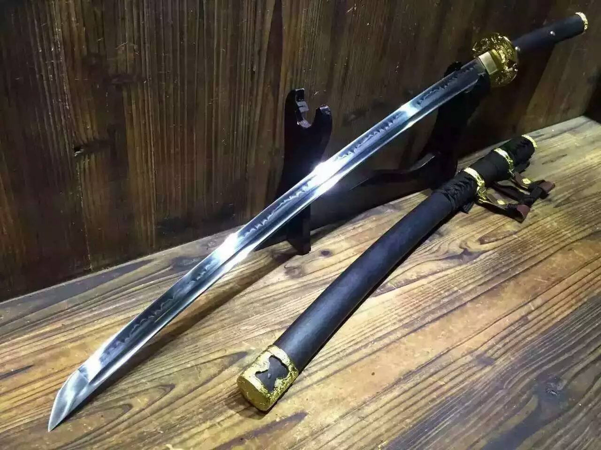 Nihontou Tachi/Katana/High carbon steel/Black wood,Alloy tosogu/Full tang - Chinese sword shop