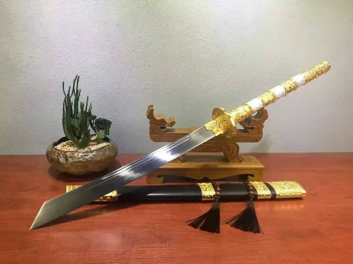 Kangxi collection sword,Damascus steel,Alloy,Black scabbard - Chinese sword shop