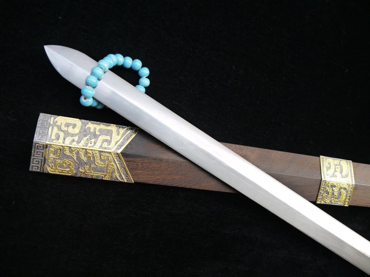Zhanlu jian/Damascus steel blade/Rosewood scabbard/Alloy fitted/Length 39" - Chinese sword shop