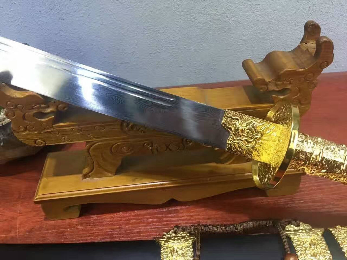 Kangxi collection sword,Damascus steel,Alloy,Black scabbard - Chinese sword shop