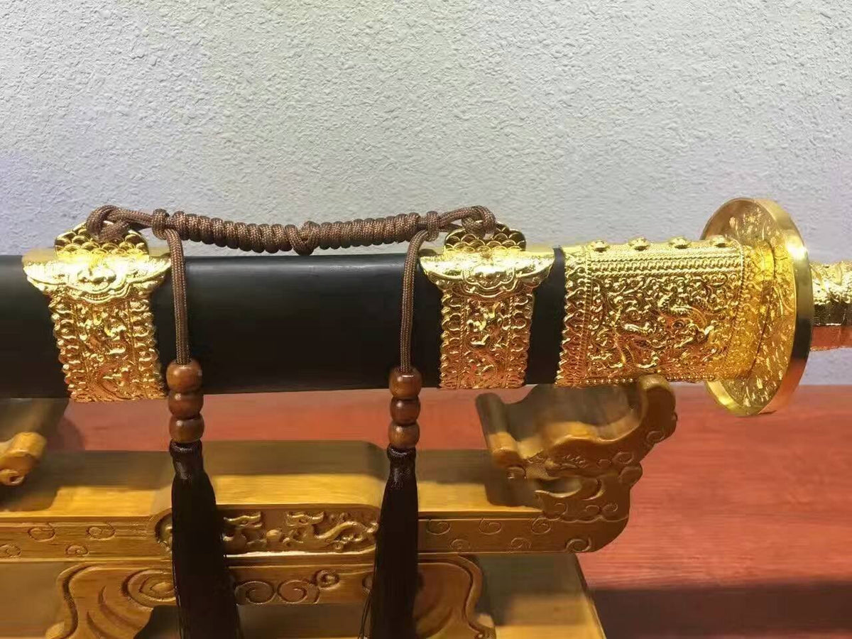 Kangxi collection sword,Damascus steel,Alloy,Black scabbard - Chinese sword shop
