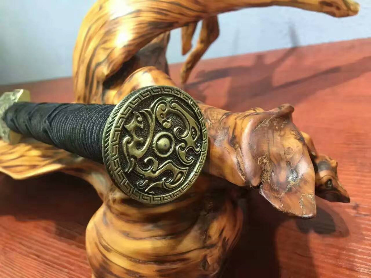 Han jian,High carbon steel eight surface blade Black scabbard Alloy fitted - Chinese sword shop