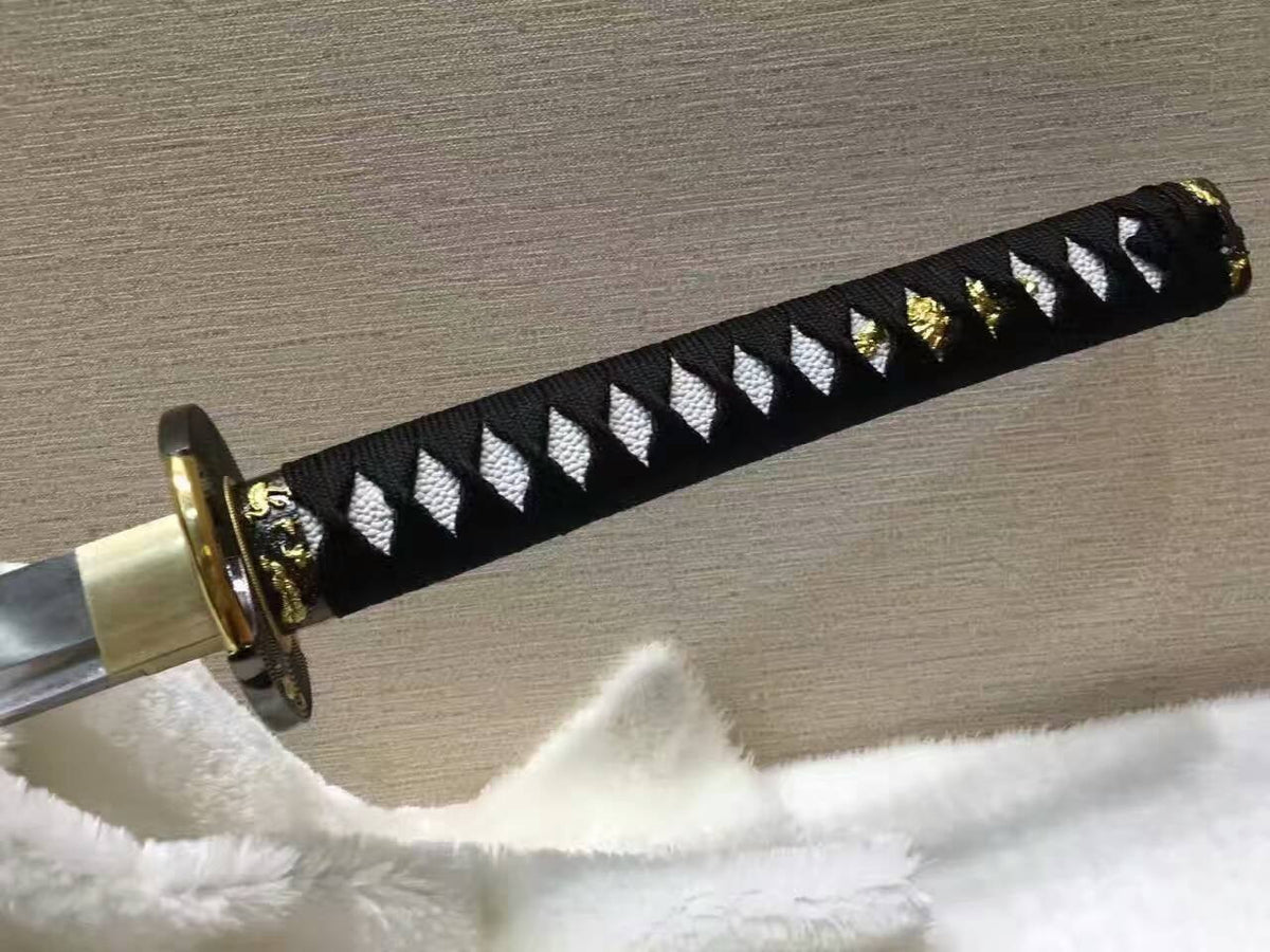 Samurai sword,katana(Medium carbon steel,Alloy fitted,Black paint scabbard)Full tang,Length 39" - Chinese sword shop