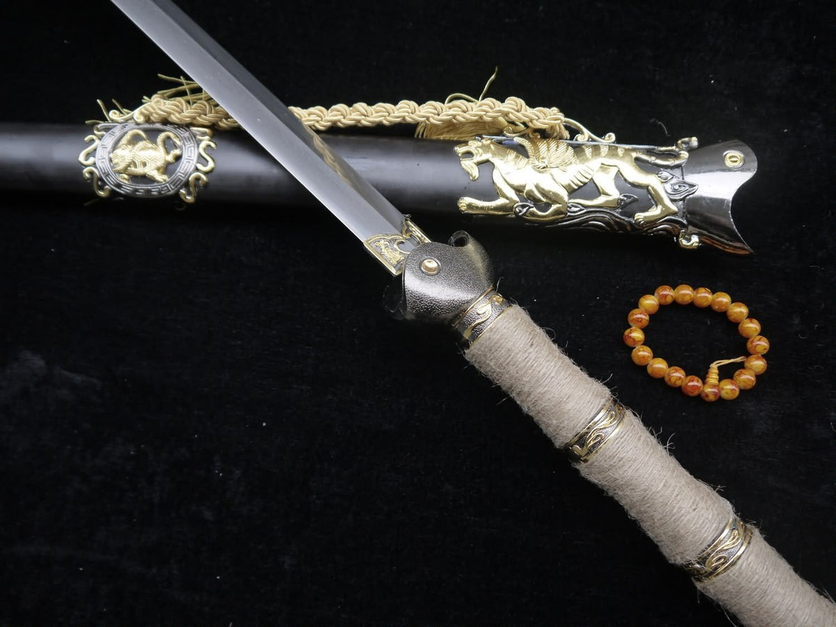 Tortoise snake sword,Damascus steel,Black Scabbard,Hemp twine - Chinese sword shop