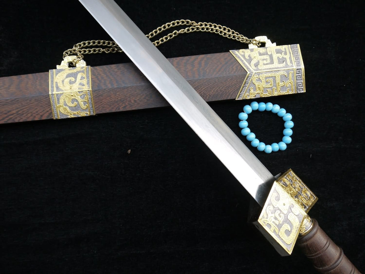 Zhanlu jian/Damascus steel blade/Rosewood scabbard/Alloy fitted/Length 39" - Chinese sword shop