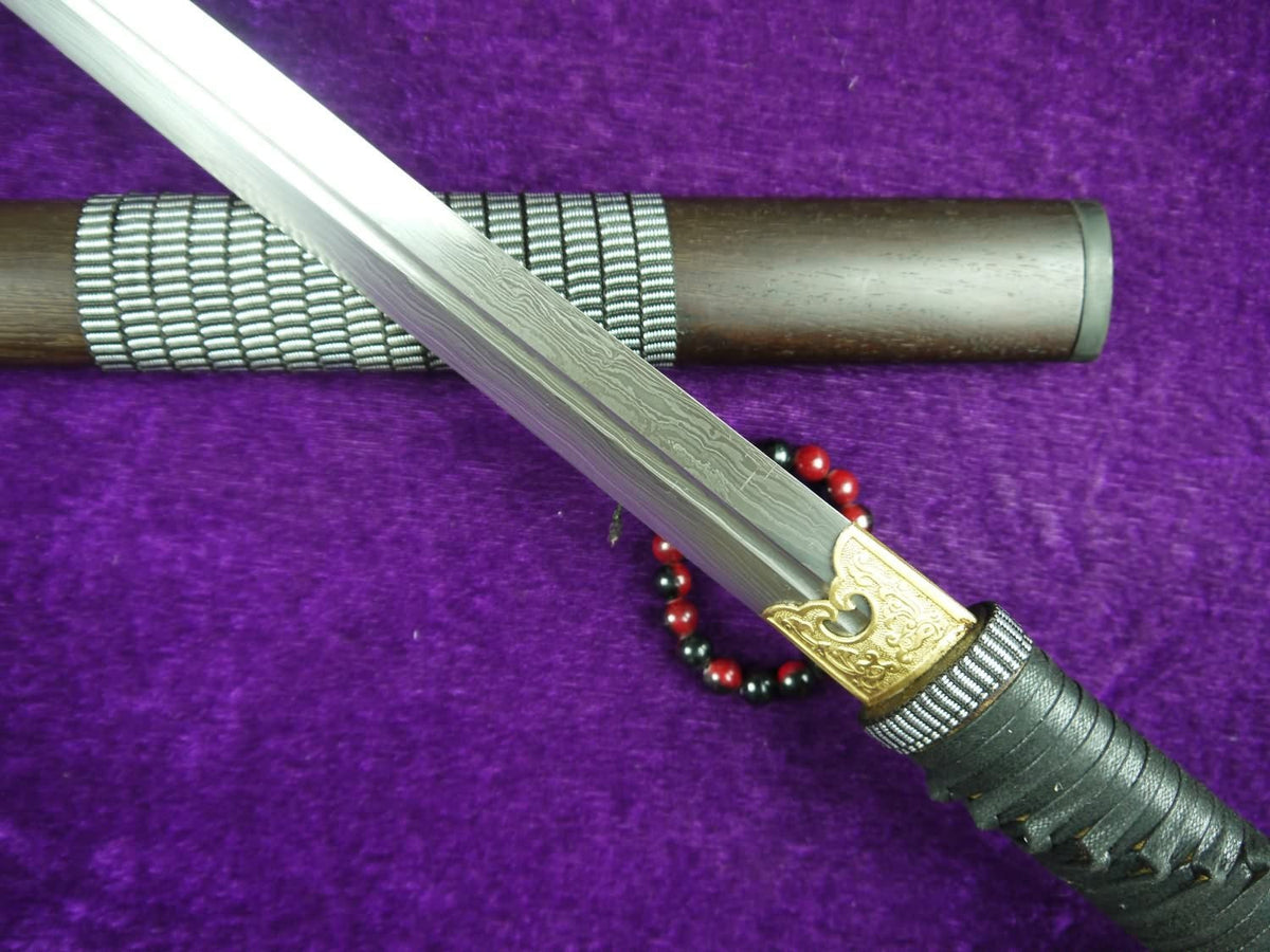 Chinese sword/Damascus steel Single groove blade/Full tang/Rosewood - Chinese sword shop