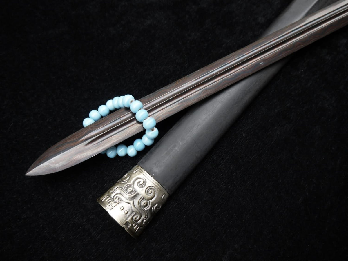 Han jian/Damascus steel Black Blade/Handmade/Black Wood scabbard/Alloy - Chinese sword shop