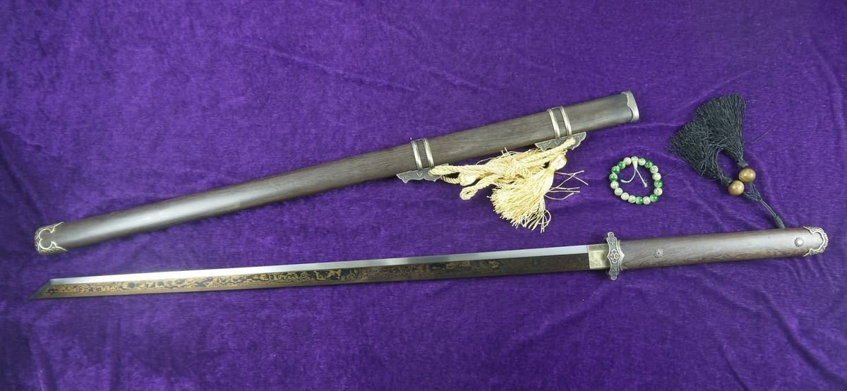 Tang dao sword/Damascus Steel blade/Rosewood Saya/Alloy fittings/Length 39" - Chinese sword shop