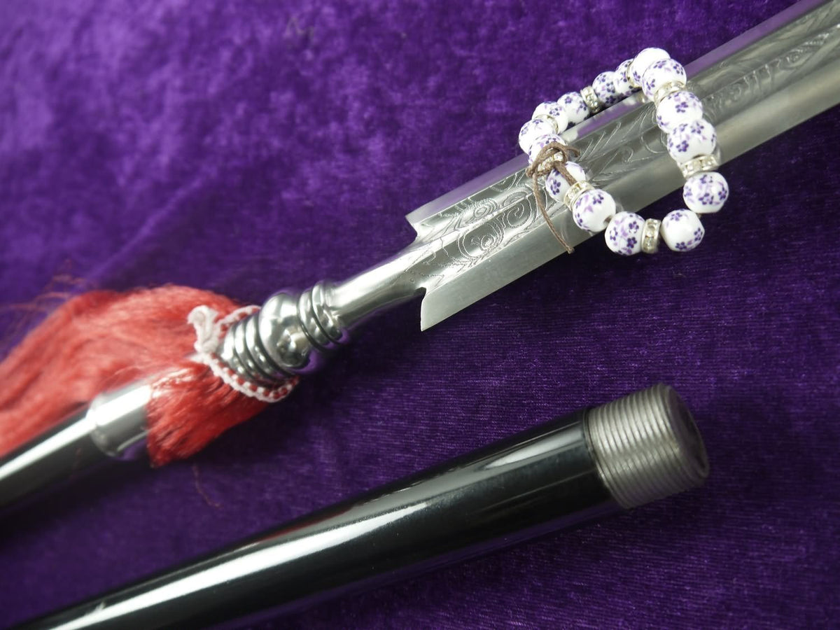 Taichi spear/Stainless steel/hand-made carved patterns/Two rod/Kung fu - Chinese sword shop