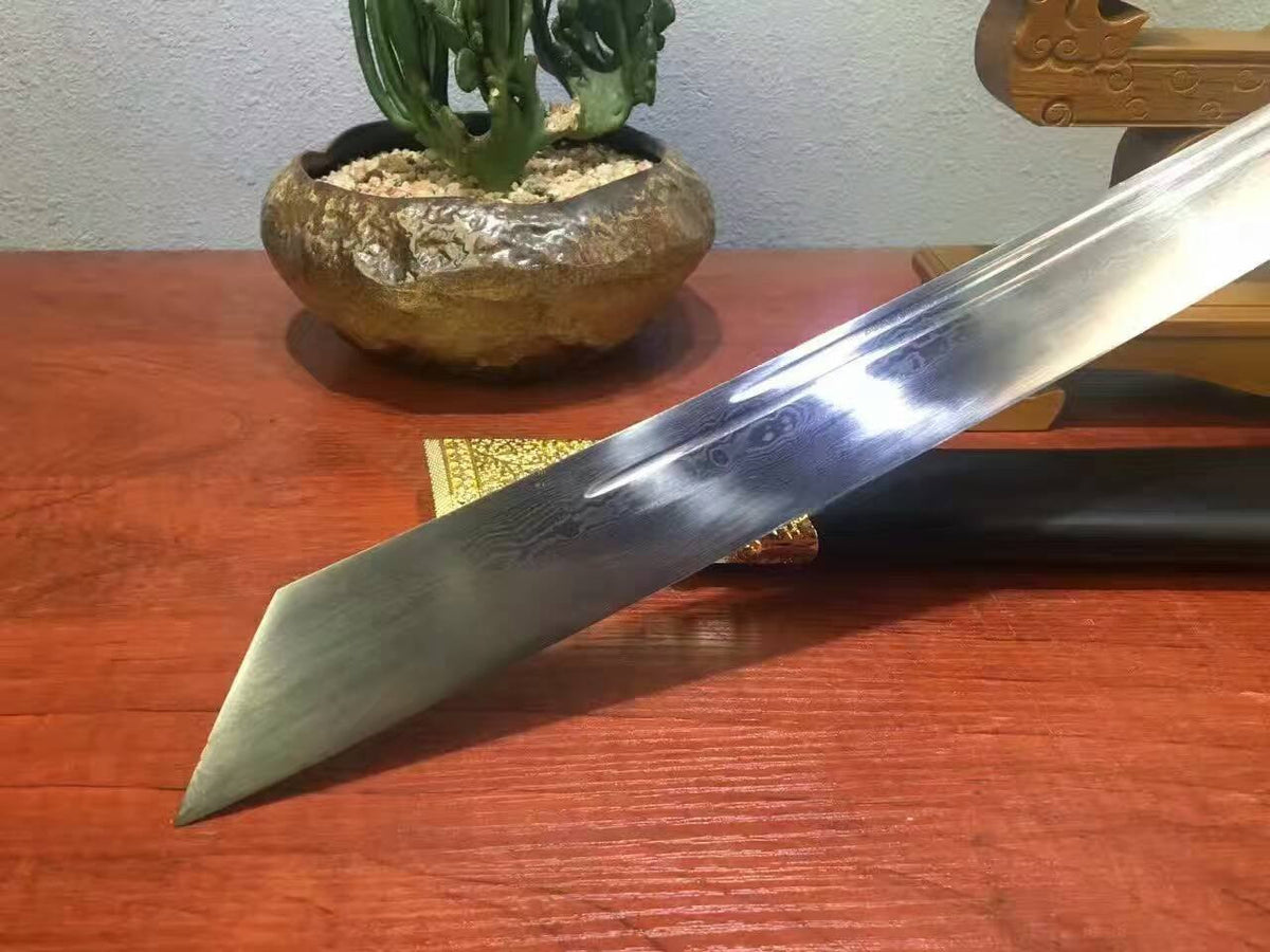 Kangxi collection sword,Damascus steel,Alloy,Black scabbard - Chinese sword shop
