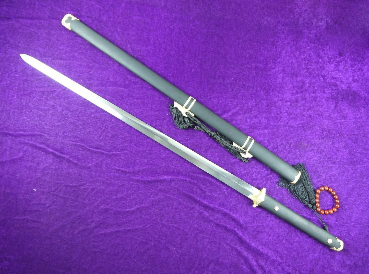 Tang jian/Damascus Steel blade/Black scabbard/Brass fittings/Full Tang - Chinese sword shop