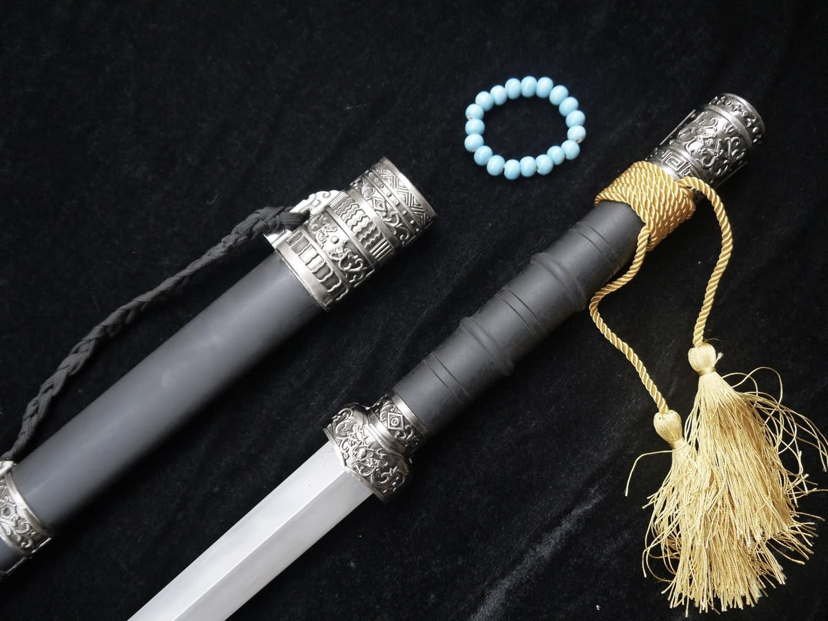 Hidden Dragon sword(Damascus steel,Black wood scabbard,Alloy fitted)Length 39" - Chinese sword shop