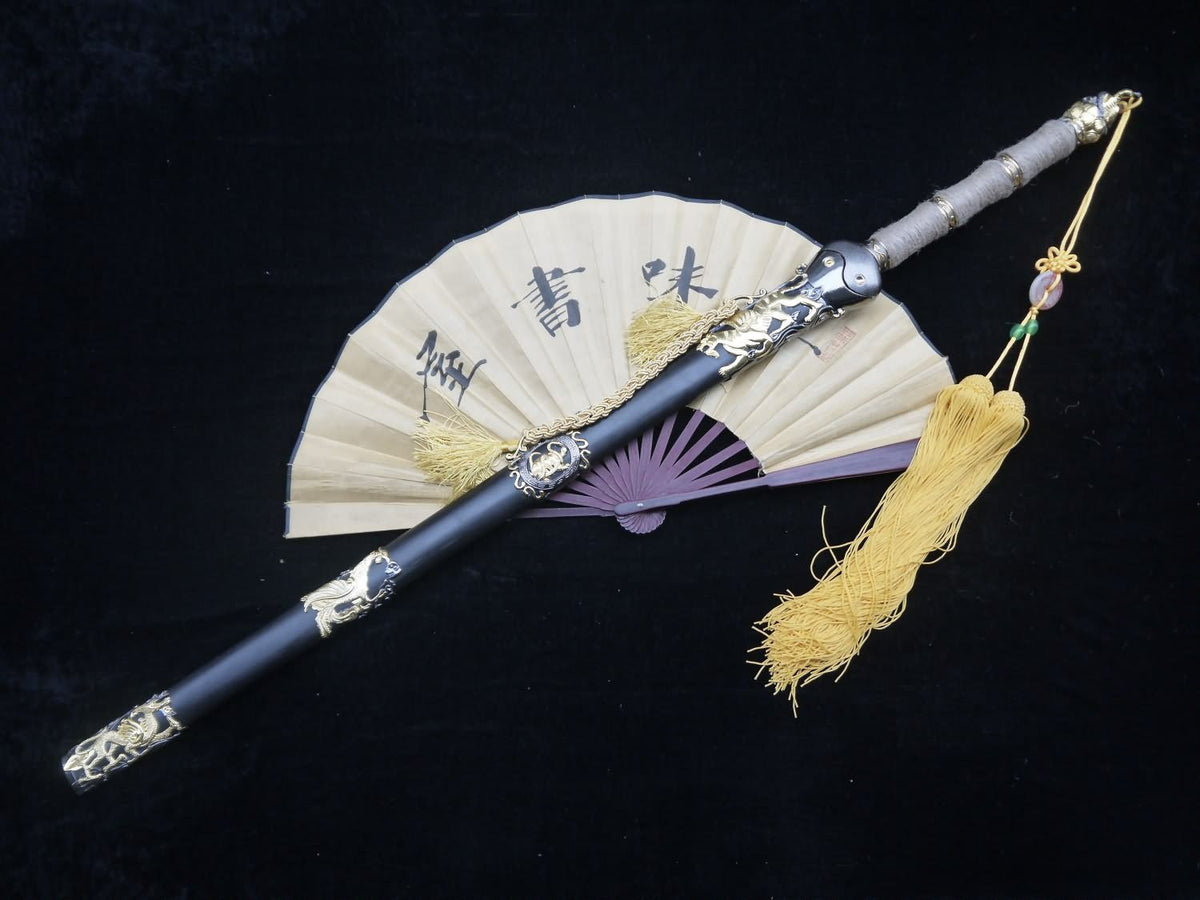 Tortoise snake sword,Damascus steel,Black Scabbard,Hemp twine - Chinese sword shop