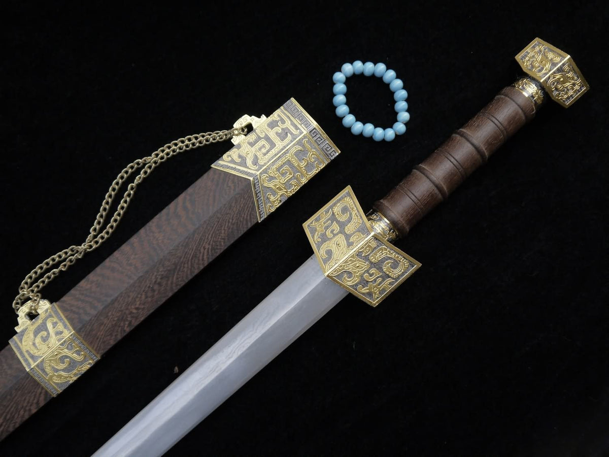 Zhanlu jian/Damascus steel blade/Rosewood scabbard/Alloy fitted/Length 39" - Chinese sword shop