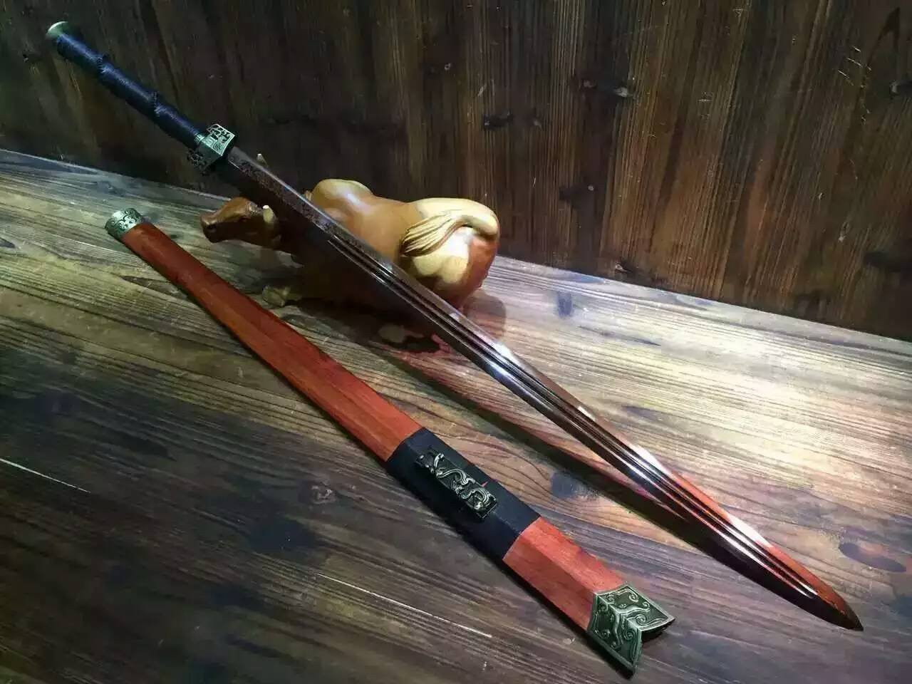 Han jian/Damascus steel red blade/Red scabbard/Alloy fittings/Length 39" - Chinese sword shop