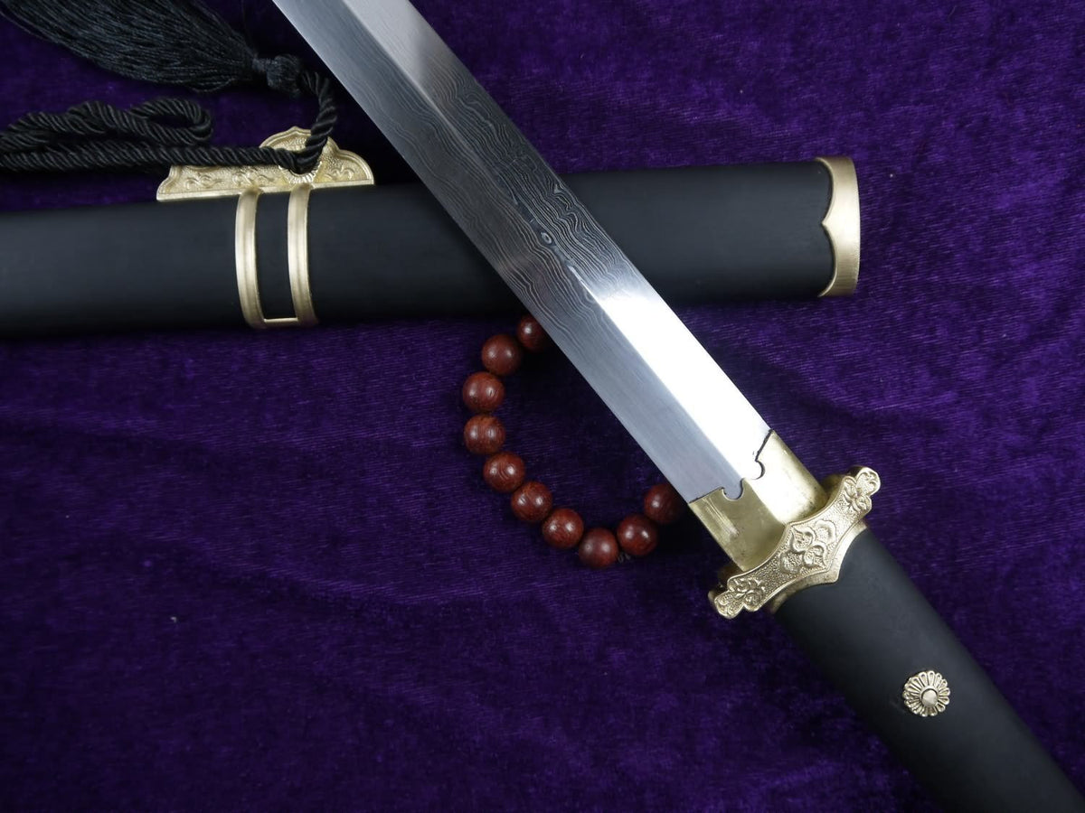 Tang jian/Damascus Steel blade/Black scabbard/Brass fittings/Full Tang - Chinese sword shop