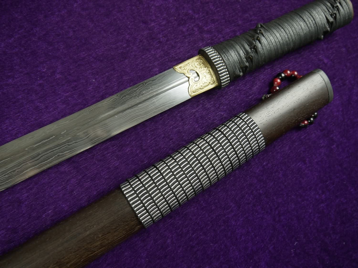 Chinese sword/Damascus steel Single groove blade/Full tang/Rosewood - Chinese sword shop