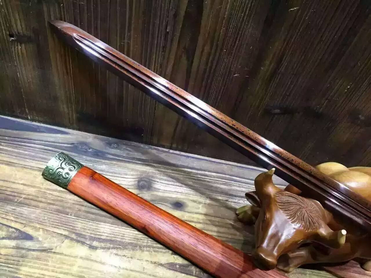 Han jian/Damascus steel red blade/Red scabbard/Alloy fittings/Length 39" - Chinese sword shop