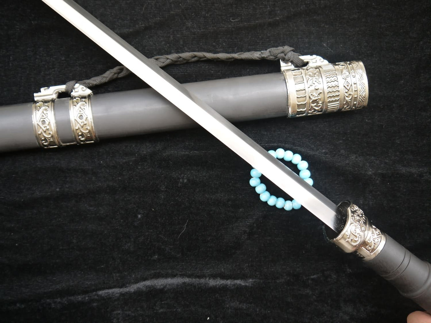 Hidden Dragon sword(Damascus steel,Black wood scabbard,Alloy fitted)Length 39" - Chinese sword shop