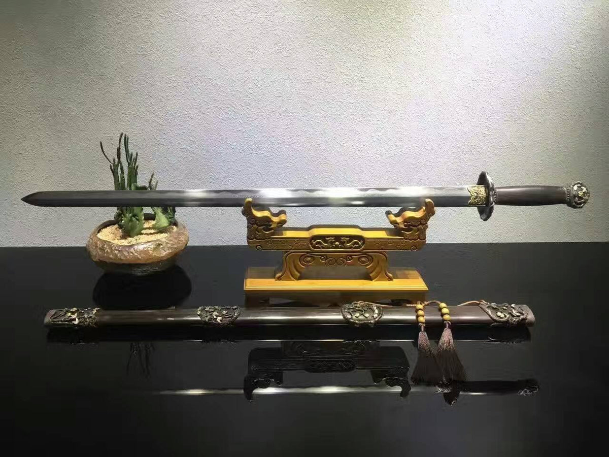 Qing Jian Damascus steel blade Ebony Scabbard Brass - Chinese sword shop
