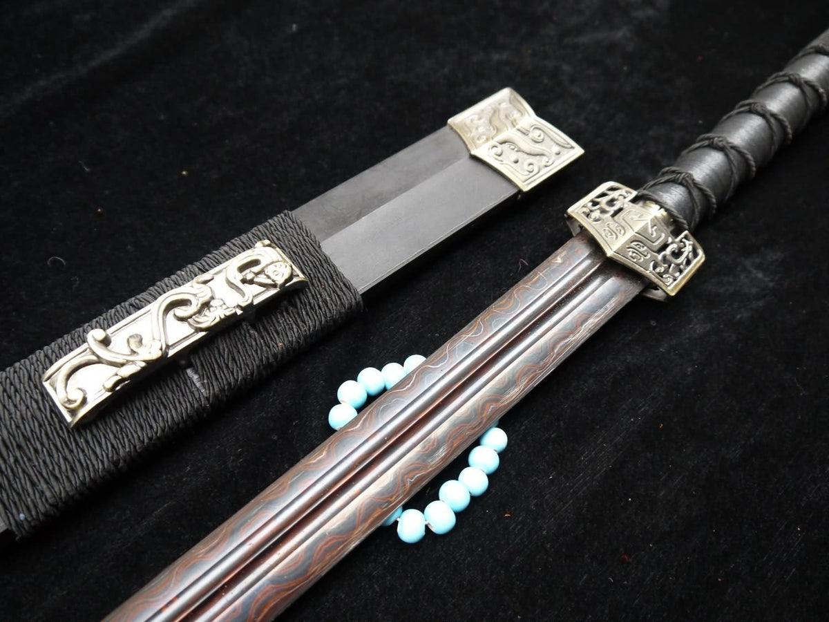 Han jian/Damascus steel Black Blade/Handmade/Black Wood scabbard/Alloy - Chinese sword shop