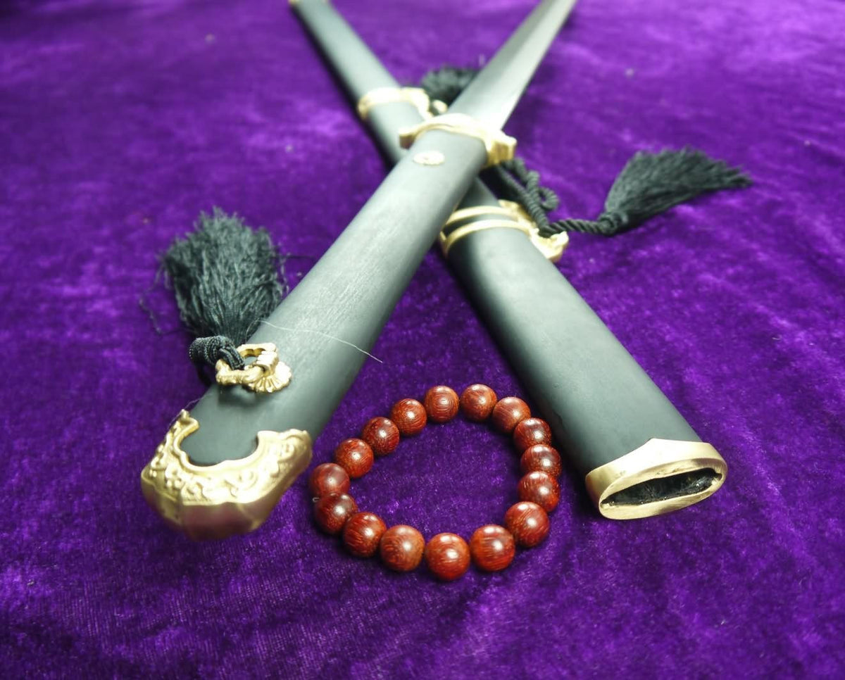 Tang jian/Damascus Steel blade/Black scabbard/Brass fittings/Full Tang - Chinese sword shop