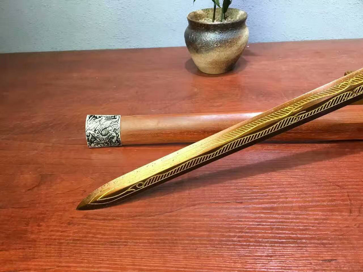 Han jian,High carbon steel Surface engraving pattern blade,Rosewood - Chinese sword shop