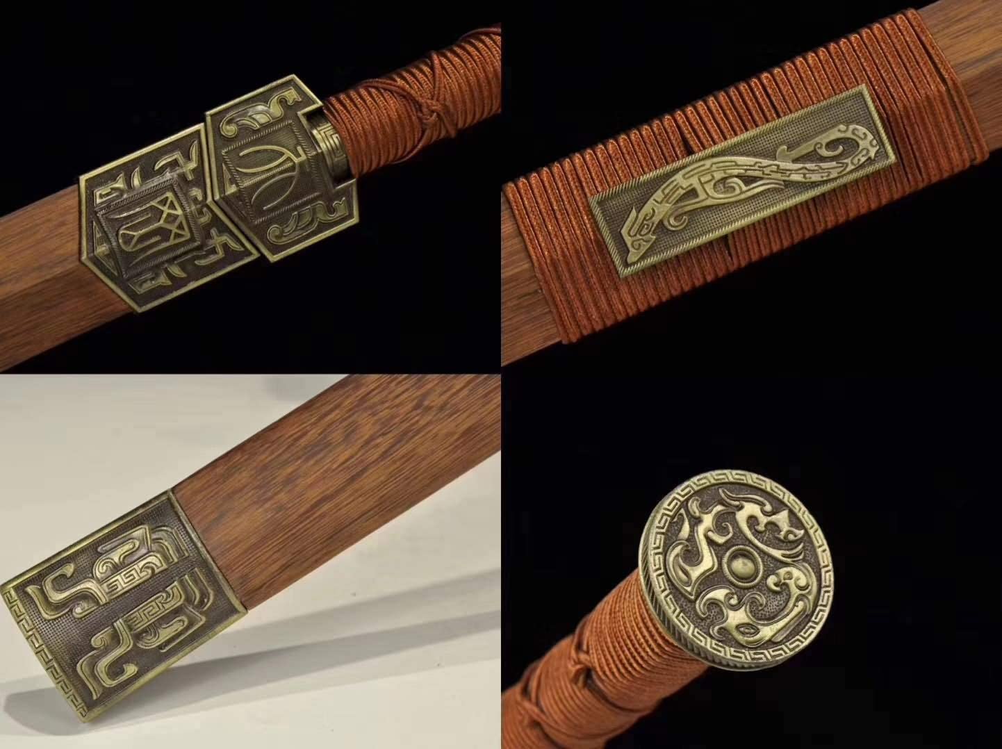 Han jian,Damascus Steel Octahedron red Blade,Rosewood Scabbard